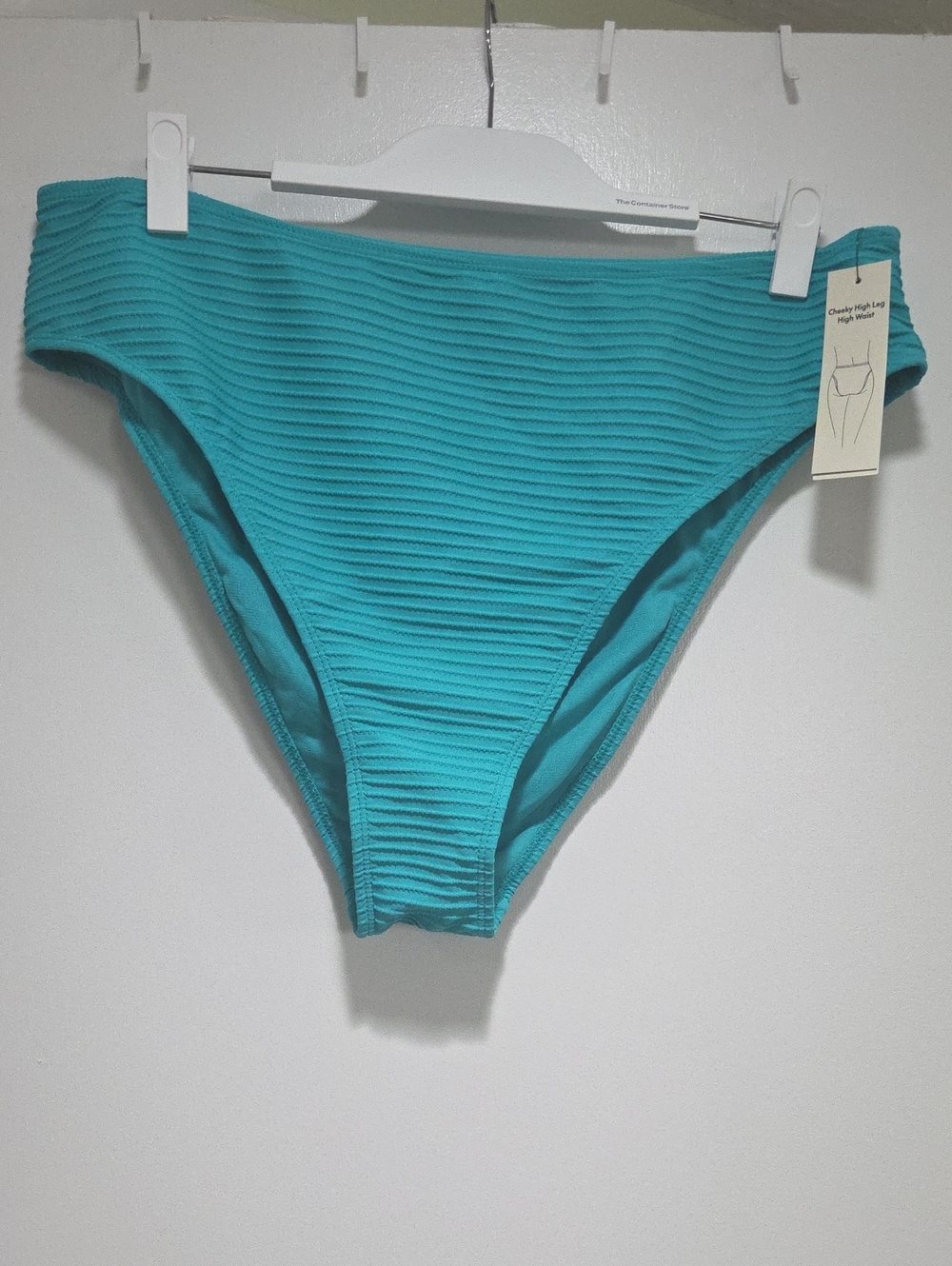 Cheeky High-Leg High Waist Ribbed Bikini Bottom - Turquoise
